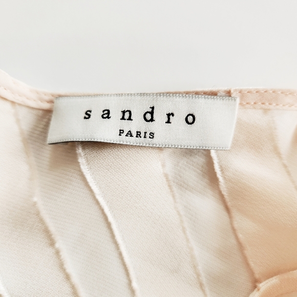 Sandro Semi Sheer Diagonal Striped Sleeveless Dress Keyhole Back Women's Size 2 - Picture 3 of 10